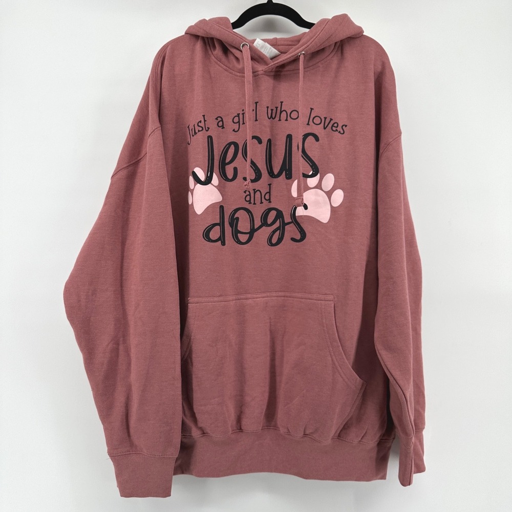 Love in Faith Womens Jesus and Dogs Graphic Hoodie Mauve XL 101-LIF